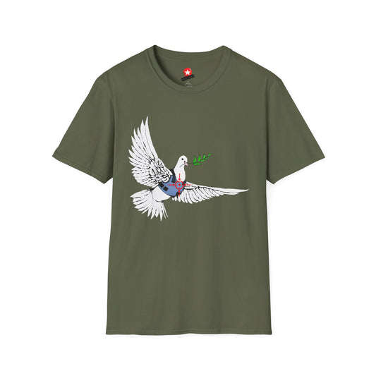 Revotees Banksys Dove of Peace Flying Dove with Olive Branch Earth Heart Graphic T-Shirt - alternate view 2