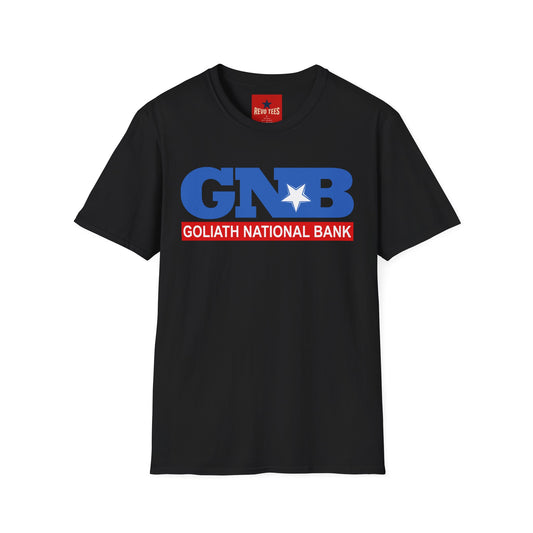 GNB "Goliath National Bank" Logo T-Shirt — Retro Blue & Red Vintage Bank Tee