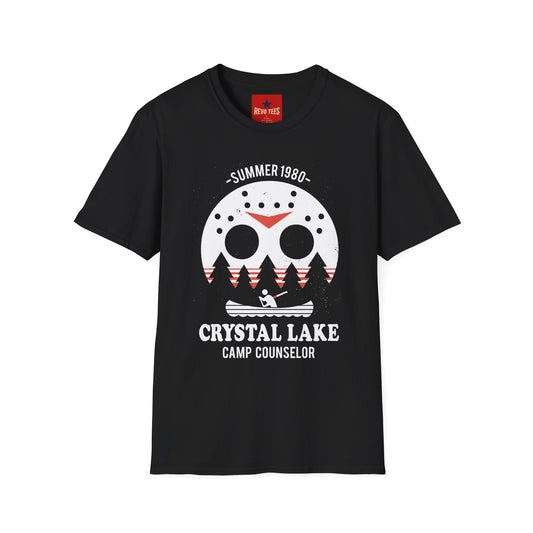 Crystal Lake Camp Counselor T-Shirt — Summer 1980 Horror Mask Design