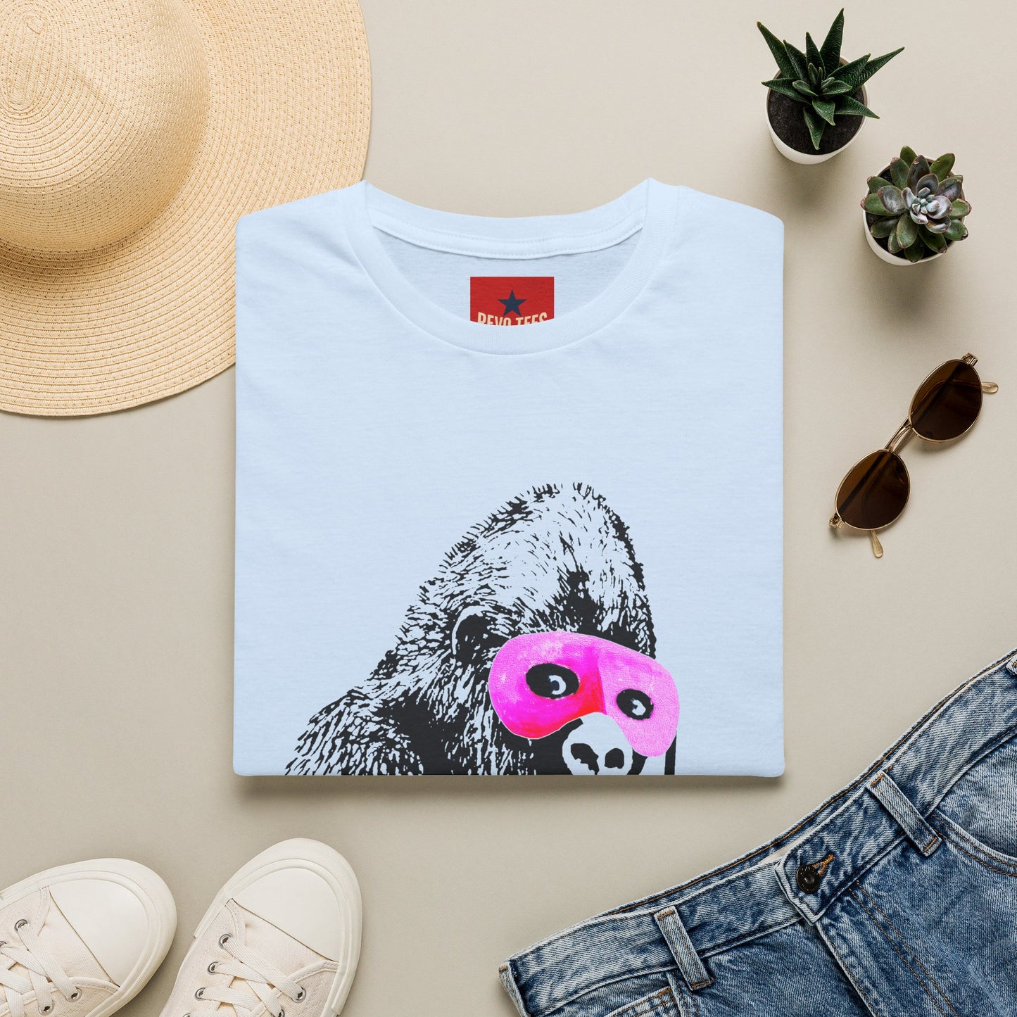 Banksy Gorilla with Pink Sleep Mask T-Shirt
