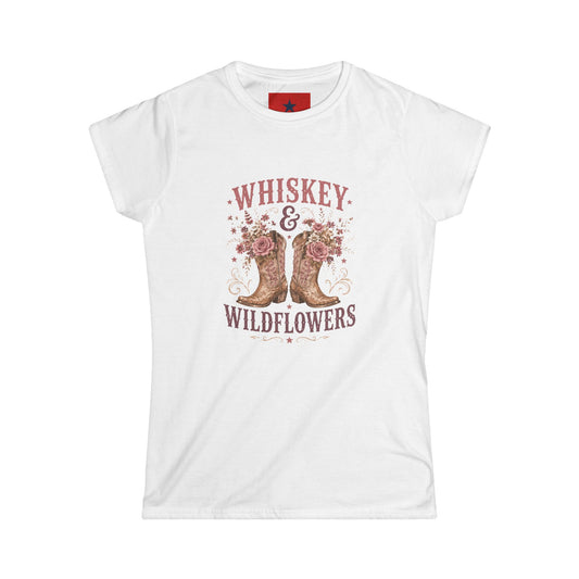 Whiskey & Wildflowers Women's Tee — Floral Cowboy Boots Graphic Shirt