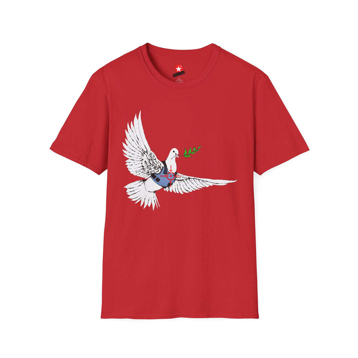 Revotees Banksys Dove of Peace Flying Dove with Olive Branch Earth Heart Graphic T-Shirt - alternate view 11