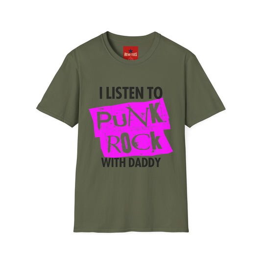 Revotees I Listen to Punk Rock with Daddy Neon Pink Punk Rock T-Shirt - alternate view 2