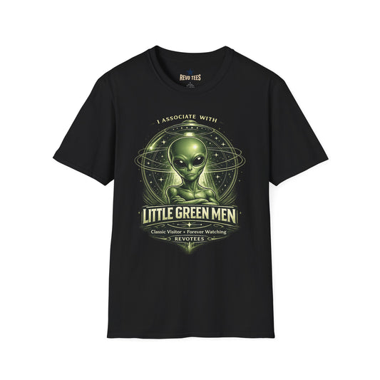 REVOTEES Little Green Men Graphic T-Shirt — "I Associate With Little Green Men" Sci‑Fi Tee