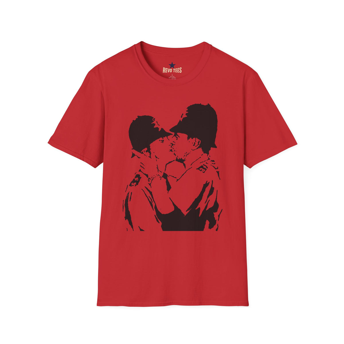 Revotees Banksy Kissing Soldiers Graphic Vintage Stencil Couple Print T-Shirt - alternate view 8