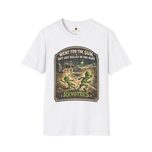 REVOTEES Alien Roadtrip Graphic Tee — "Went For The Sun But Got Bullet In The Bum"