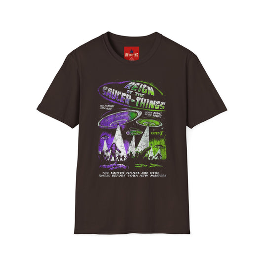 Reign the Saucer-Things T-Shirt — Retro Alien UFO Graphic Tee