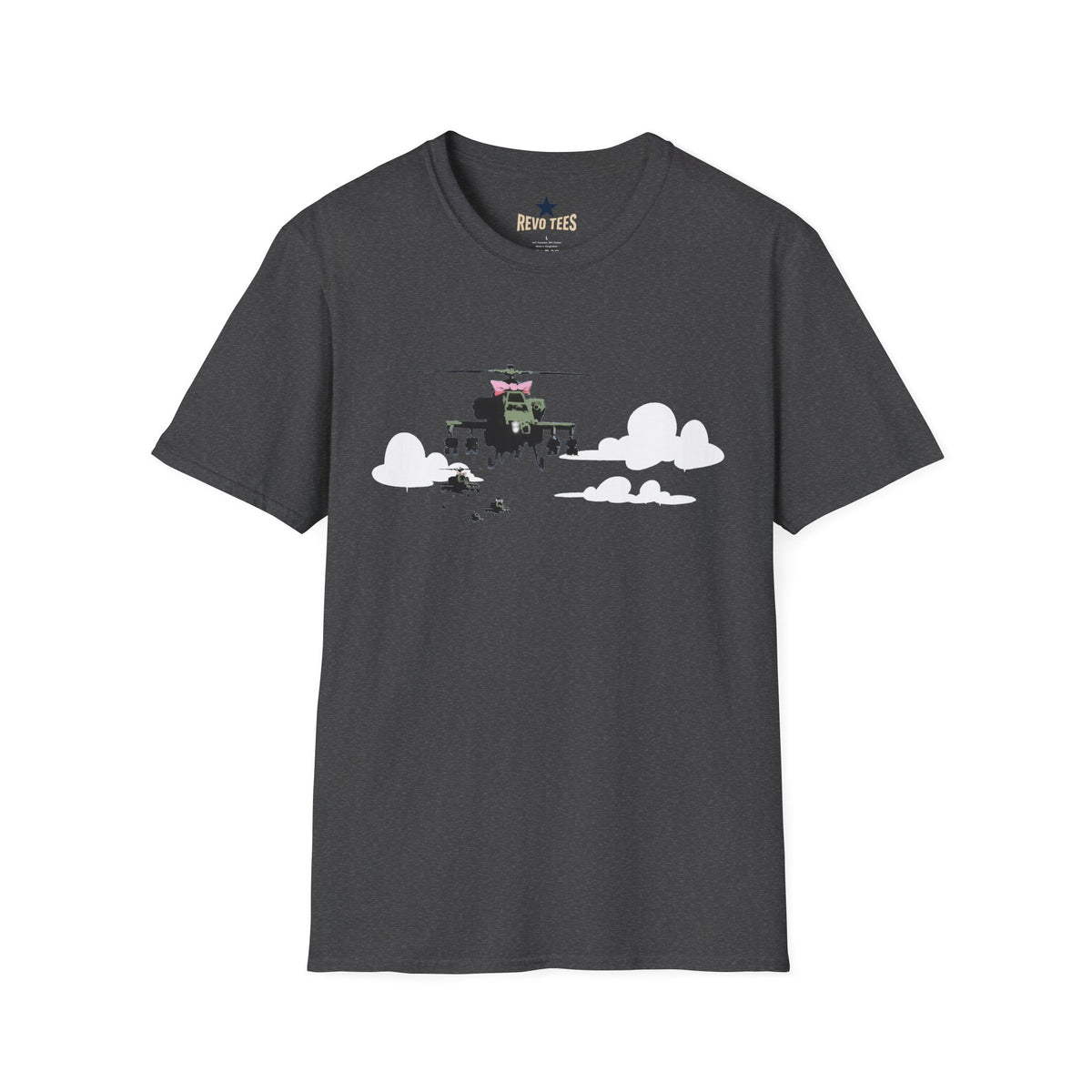 Revotees Banksy Helicopter Pilot Graphic Vintage Chopper Clouds Design T-Shirt - alternate view 3