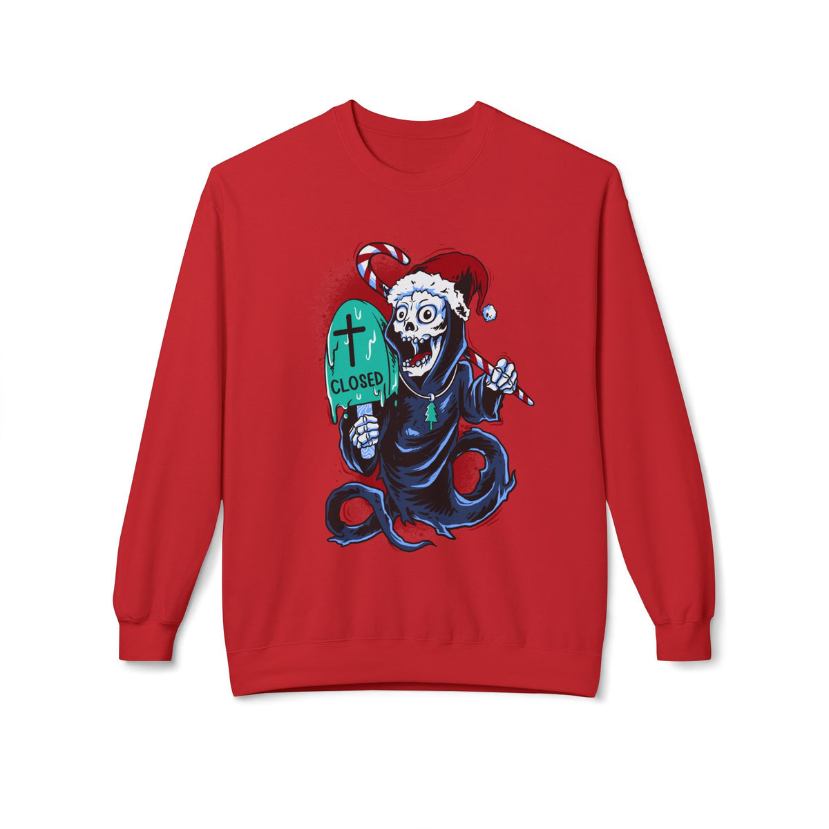 Christmas Reaper — 'Closed' Tombstone Holiday Horror Design Crewneck Sweatshirt