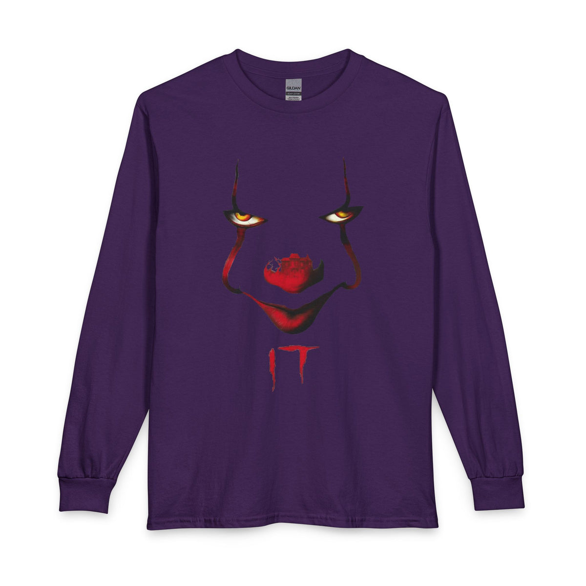 Horror Clown Face Long Sleeve Tee – 'IT' Pennywise Minimalist Graphic