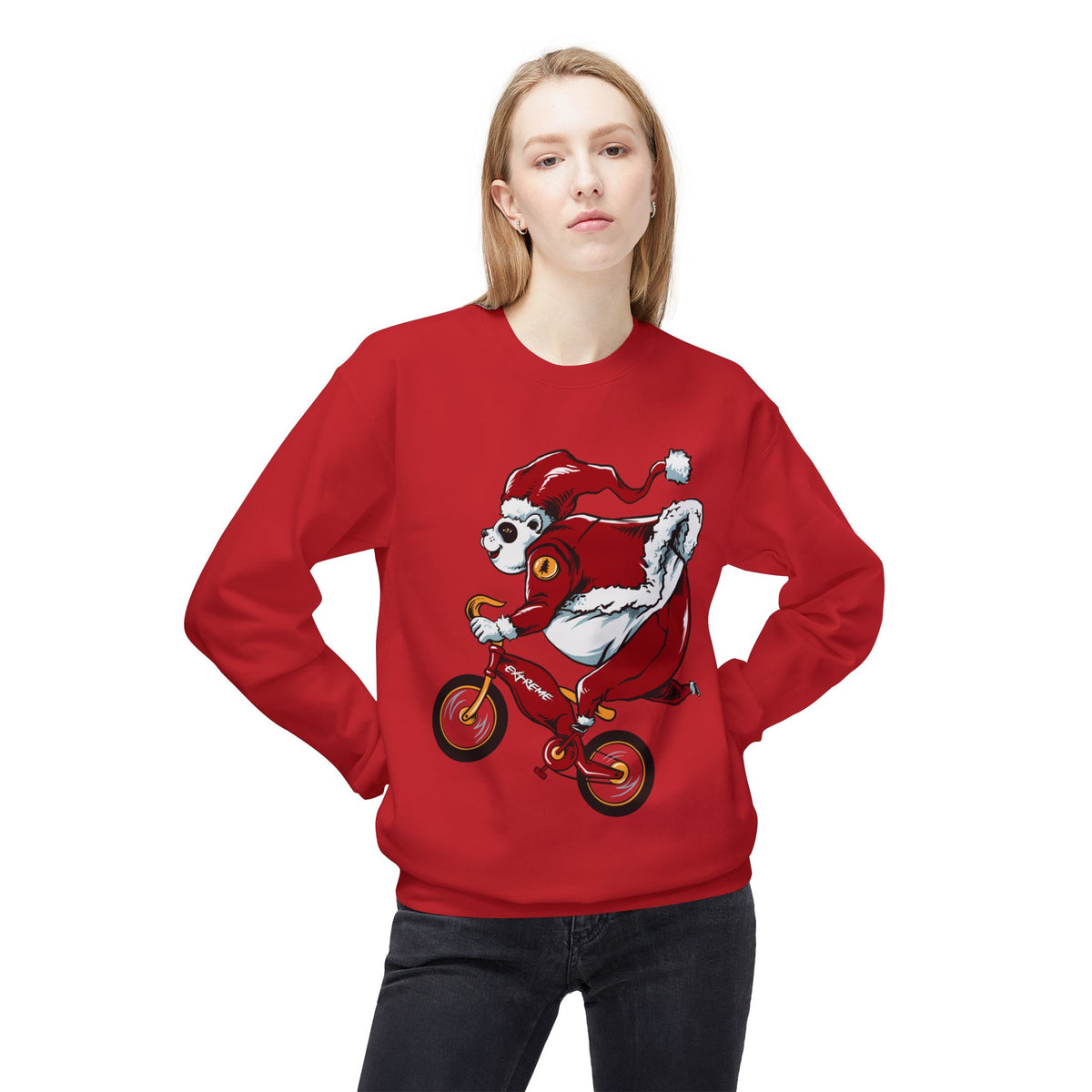 Santa Bear BMX Sweatshirt — Funny Christmas Cycling Holiday Crewneck