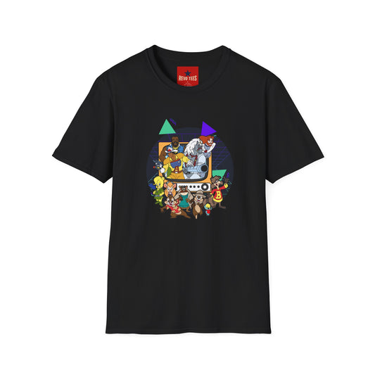 Retro Cartoon Crew T-Shirt — Vintage TV Character Collage