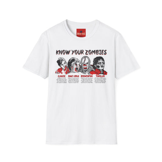T-Shirt — "Know Your Zombies" Horror Movie Zombie Guide Tee