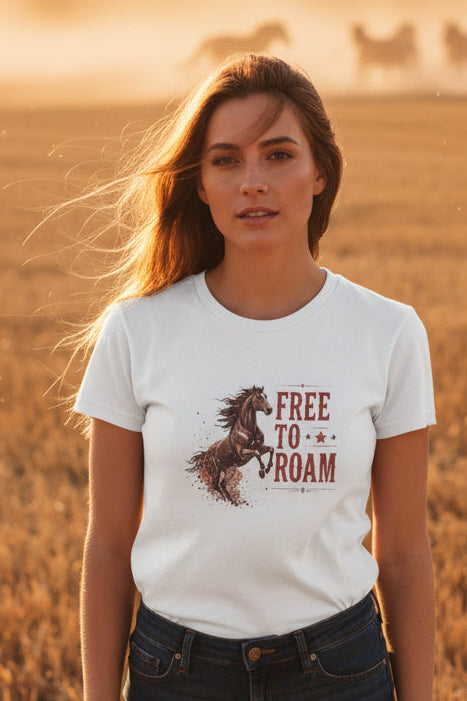Revotees Free to Roam Horse Graphic Womens Casual Western T-Shirt