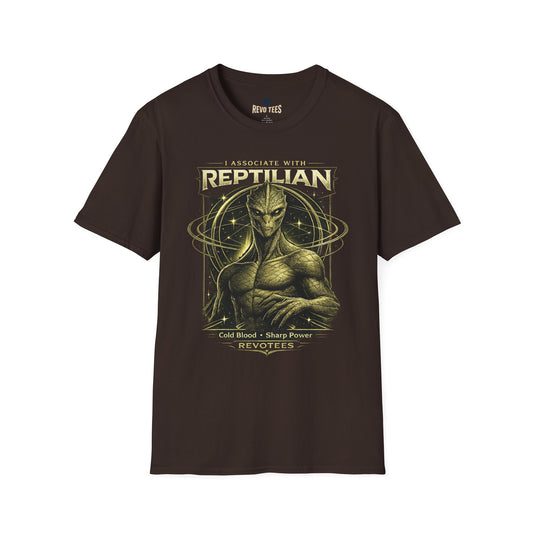 REVOTEES Reptilian Alien Graphic T‑Shirt — "I Associate With Reptilian" Sci‑Fi Tee