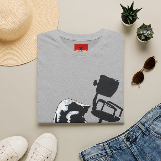 Banksy T-Shirt — Black Cat Tossing Office Chair Graphic Tee