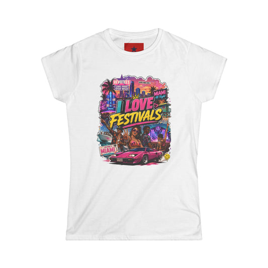 REVOTEES Festivals Collection: I LOVE FESTIVALS - Miami Style design round crew neck for Women