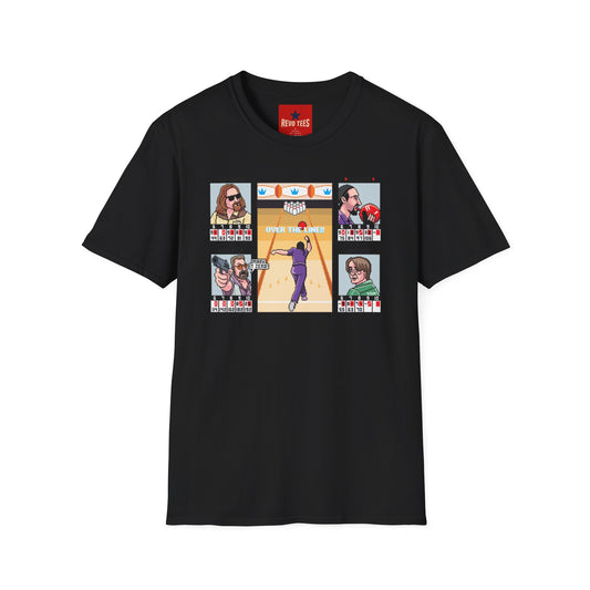 The Big Lebowski Bowling Grid T-Shirt – "Over the Line" Retro Gamer Design