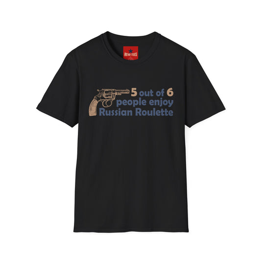 Revotees Funny Russian Roulette 5 Out of 6 People Enjoy Russian Roulette Graphic T-Shirt - alternate view 2