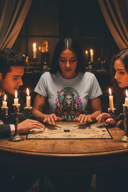 REVOTEES Day of the Dead "Death" Skull Tee — Women's Gothic Floral Graphic Shirt