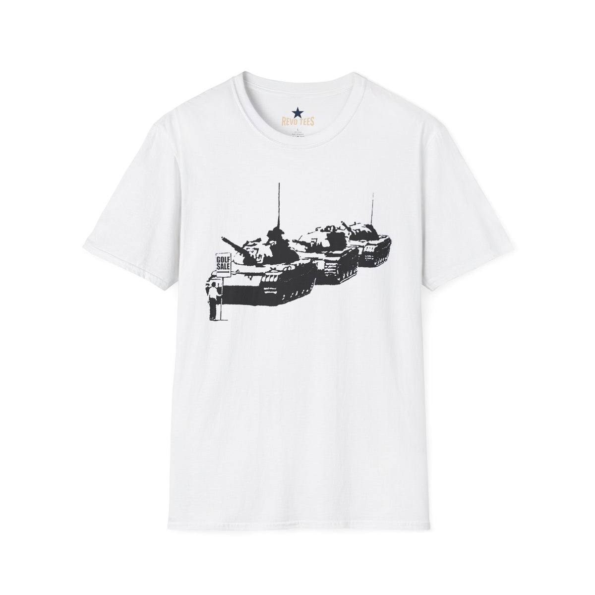 Revotees Banksy Tank Lineup Graphic Stencil Military Tanks Design T-Shirt