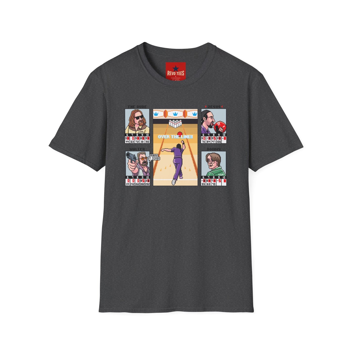 The Big Lebowski Bowling Grid T-Shirt – "Over the Line" Retro Gamer Design