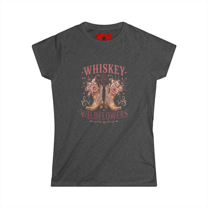 Whiskey & Wildflowers Women's Tee — Floral Cowboy Boots Graphic Shirt