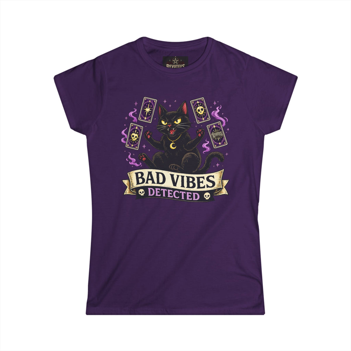 Revotees Bad Vibes Detected Cat Tarot Womens Witchy Graphic T-Shirt - alternate view 7