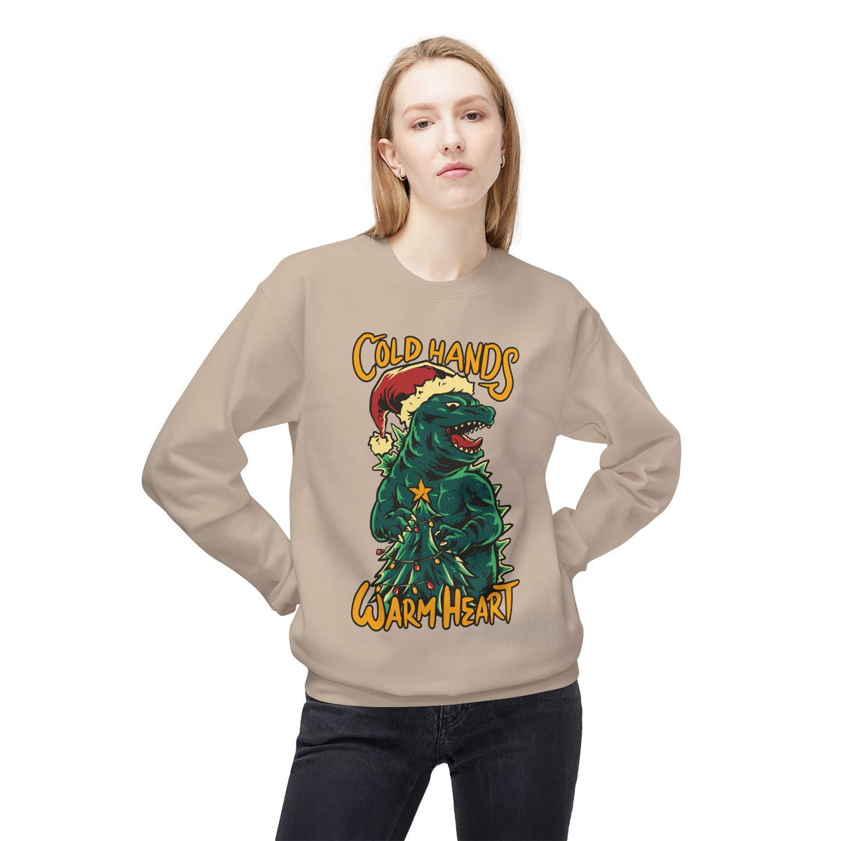 Christmas Godzilla - "Cold Hands Warm Heart" Holiday Crewneck Sweatshirt