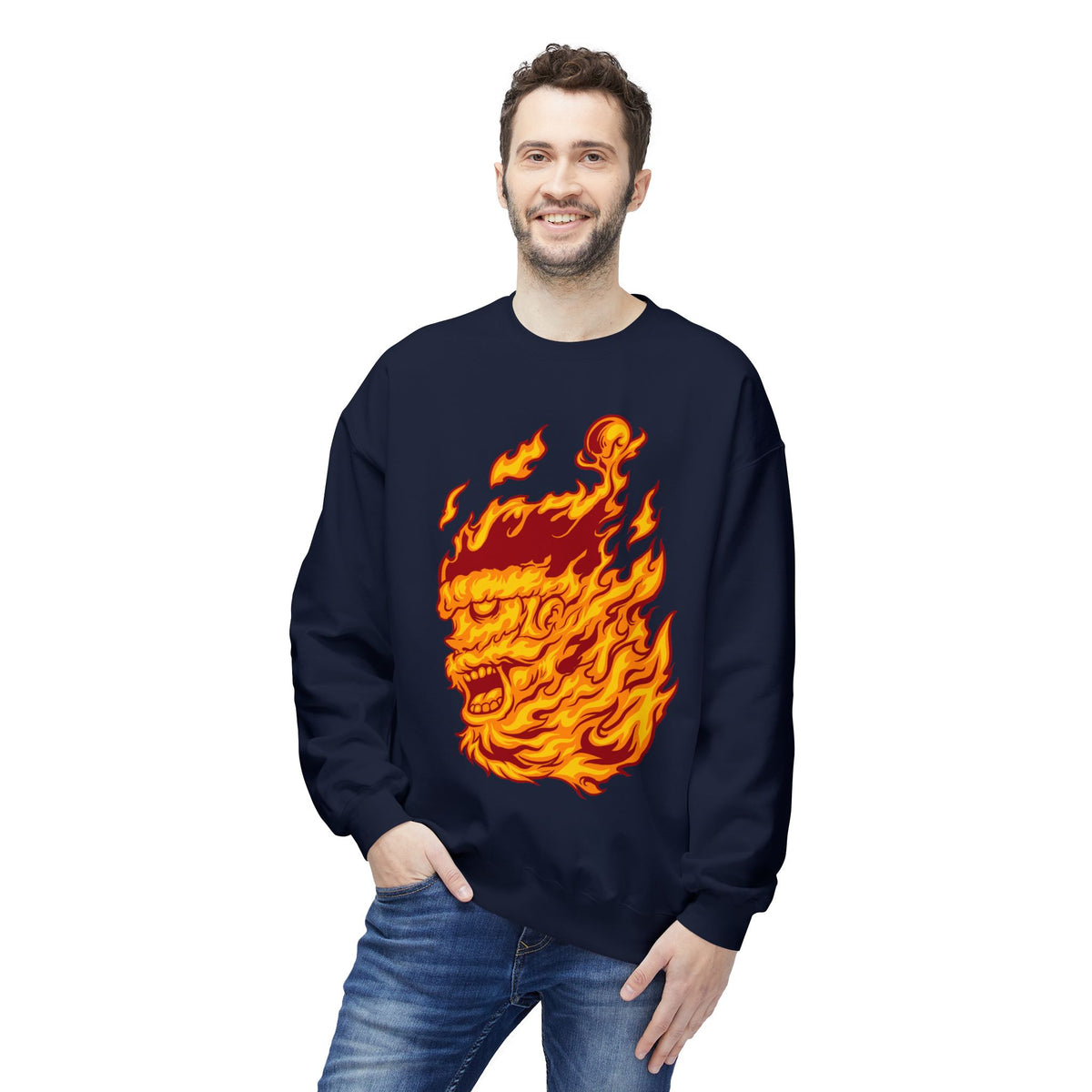 Flaming Santa Skull Redneck - I mean Crewneck Sweatshirt