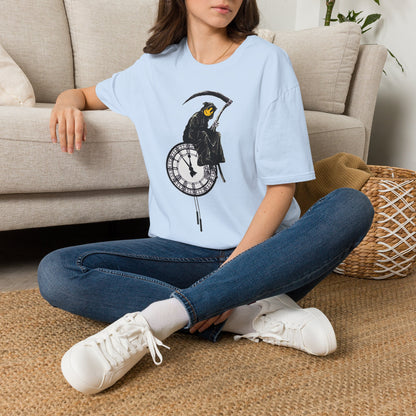 Banksy T‑Shirt — Grim Reaper Clock Graphic Tee (Smiley Mask)