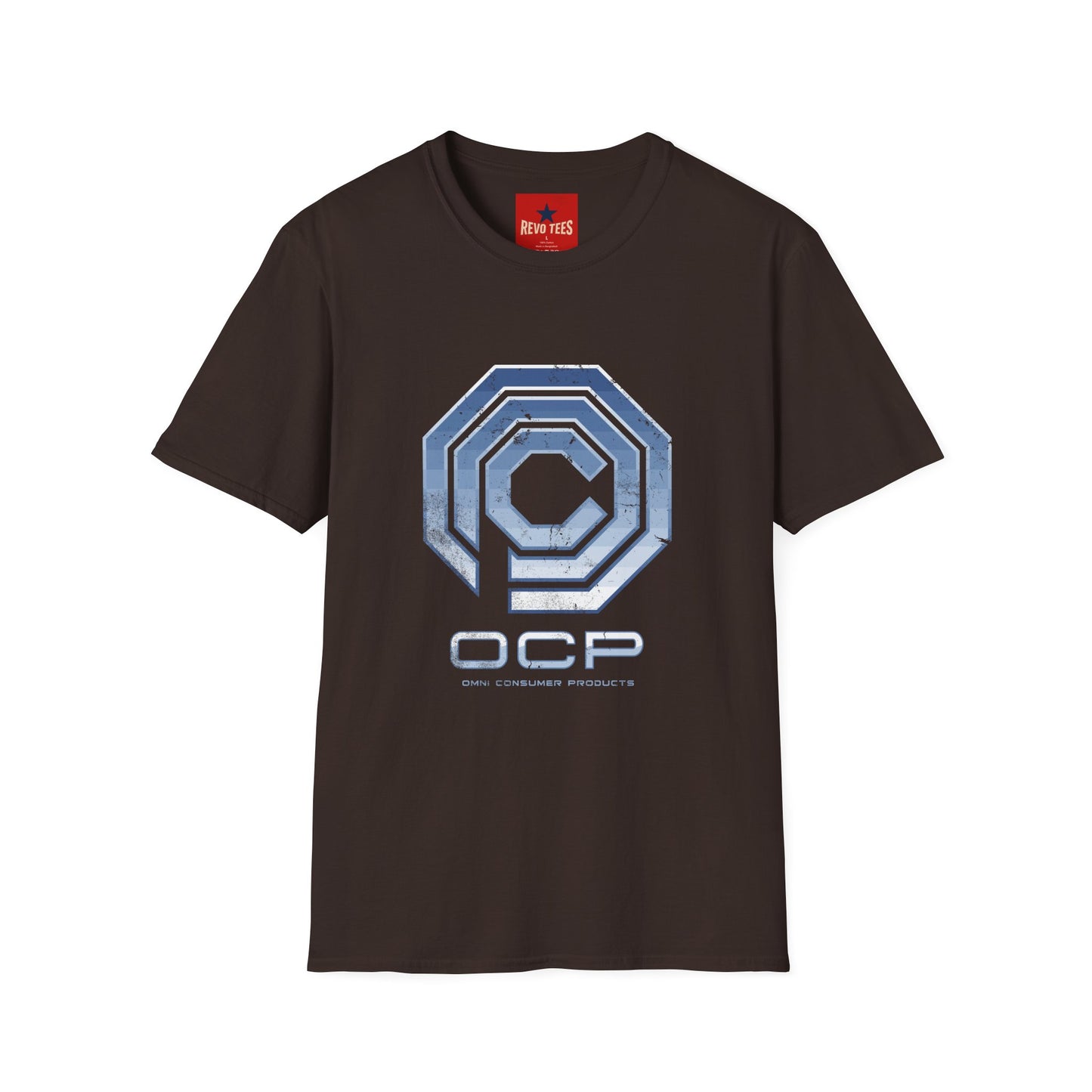 OCP Logo T‑Shirt — Retro Distressed Cyberpunk Company Tee