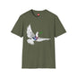 Revotees Banksys Dove of Peace Flying Dove with Olive Branch Earth Heart Graphic T-Shirt - alternate view 2