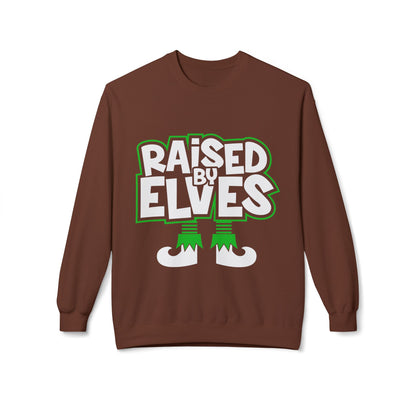 Raised by Elves Sweatshirt – Christmas Funny Holiday Crewneck