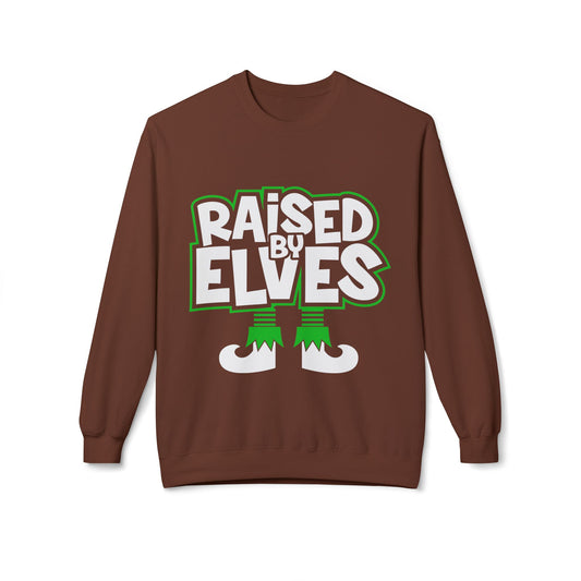 Raised by Elves Sweatshirt – Christmas Funny Holiday Crewneck