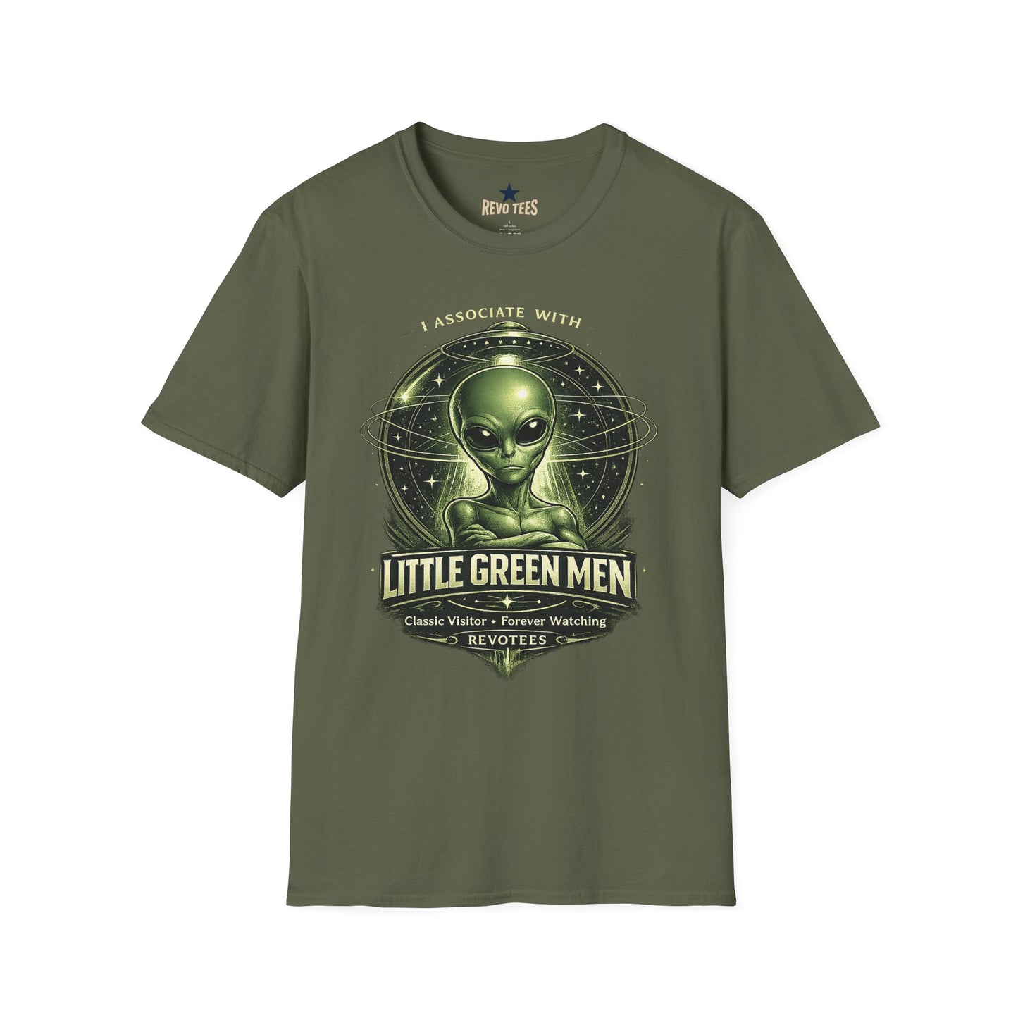 REVOTEES Little Green Men Graphic T-Shirt — "I Associate With Little Green Men" Sci‑Fi Tee
