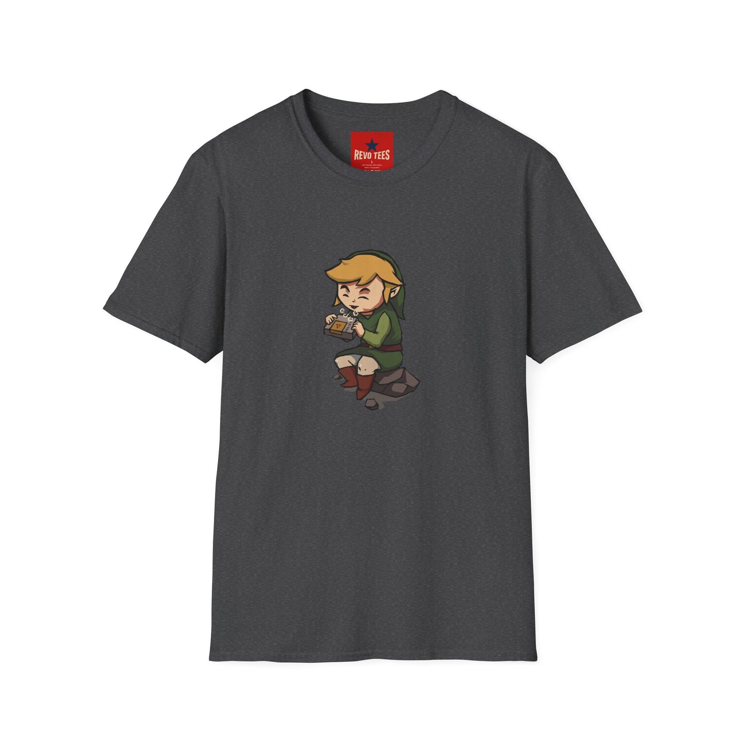 Link-Inspired Gamer Tee — Cute Chibi Hero Playing Handheld Console