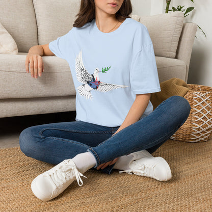 Banksy's Dove of Peace T‑Shirt — Flying Dove with Olive Branch & Earth Heart Graphic