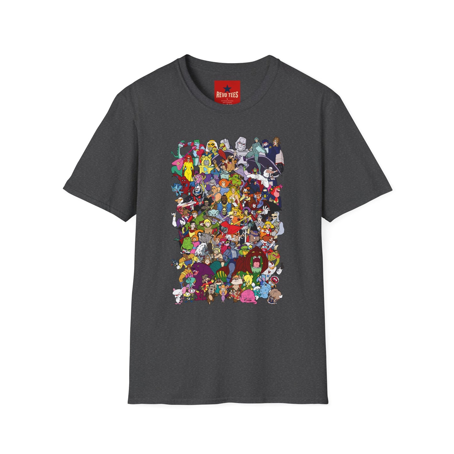 T-Shirt — Colorful Cartoon Characters Collage Graphic Tee