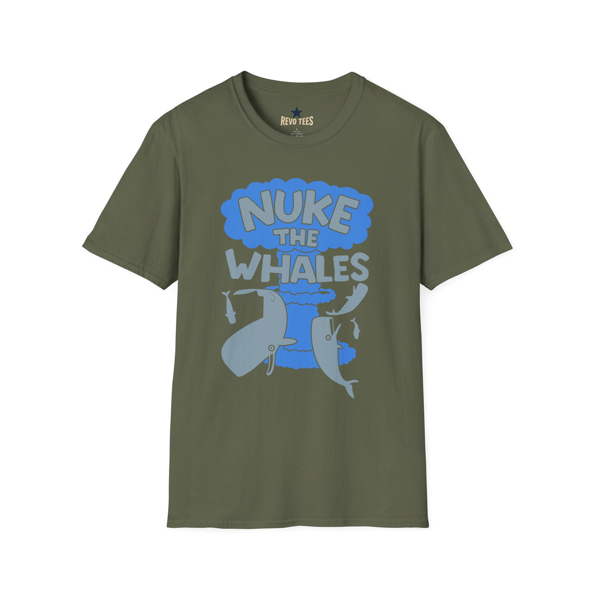 Revotees Nuke the Whales Satirical Graphic Funny Retro Ocean Design T-Shirt - alternate view 7