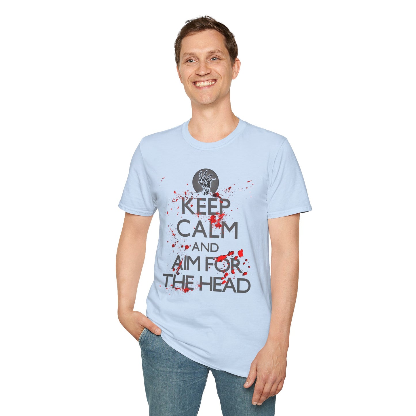 T-Shirt — “Keep Calm and Aim for the Head” Horror Zombie Graphic Tee