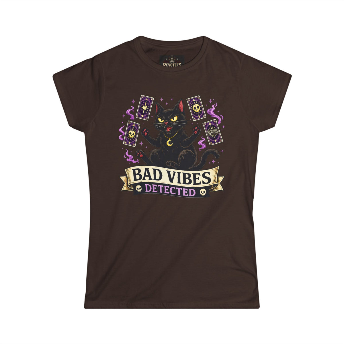 Revotees Bad Vibes Detected Cat Tarot Womens Witchy Graphic T-Shirt - alternate view 4