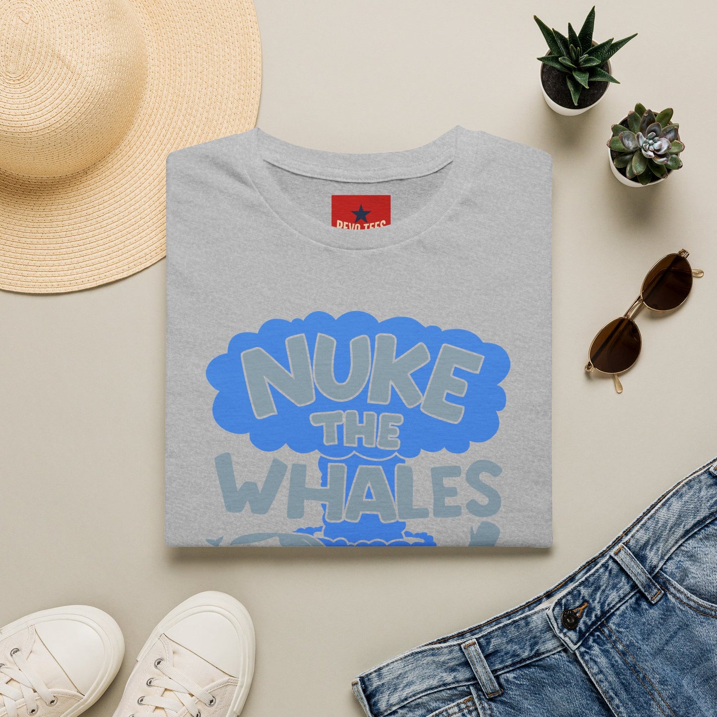T-Shirt — 'Nuke the Whales' Satirical Graphic Tee (Funny Retro Ocean Design)