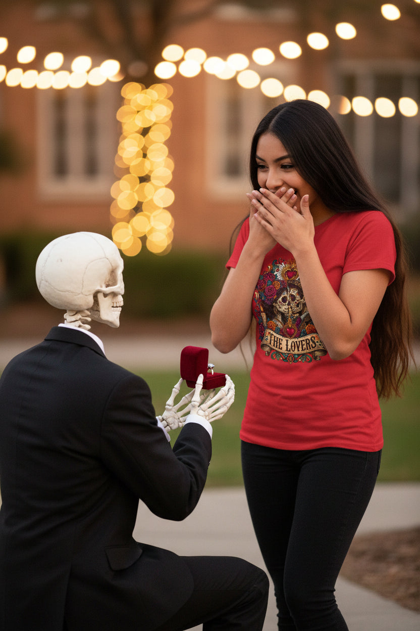 Revotees The Lovers Tarot Skull Romantic Day of the Dead Graphic Shirt T-Shirt - alternate view 2