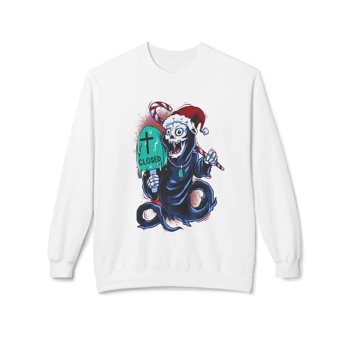 Christmas Reaper — 'Closed' Tombstone Holiday Horror Design Crewneck Sweatshirt