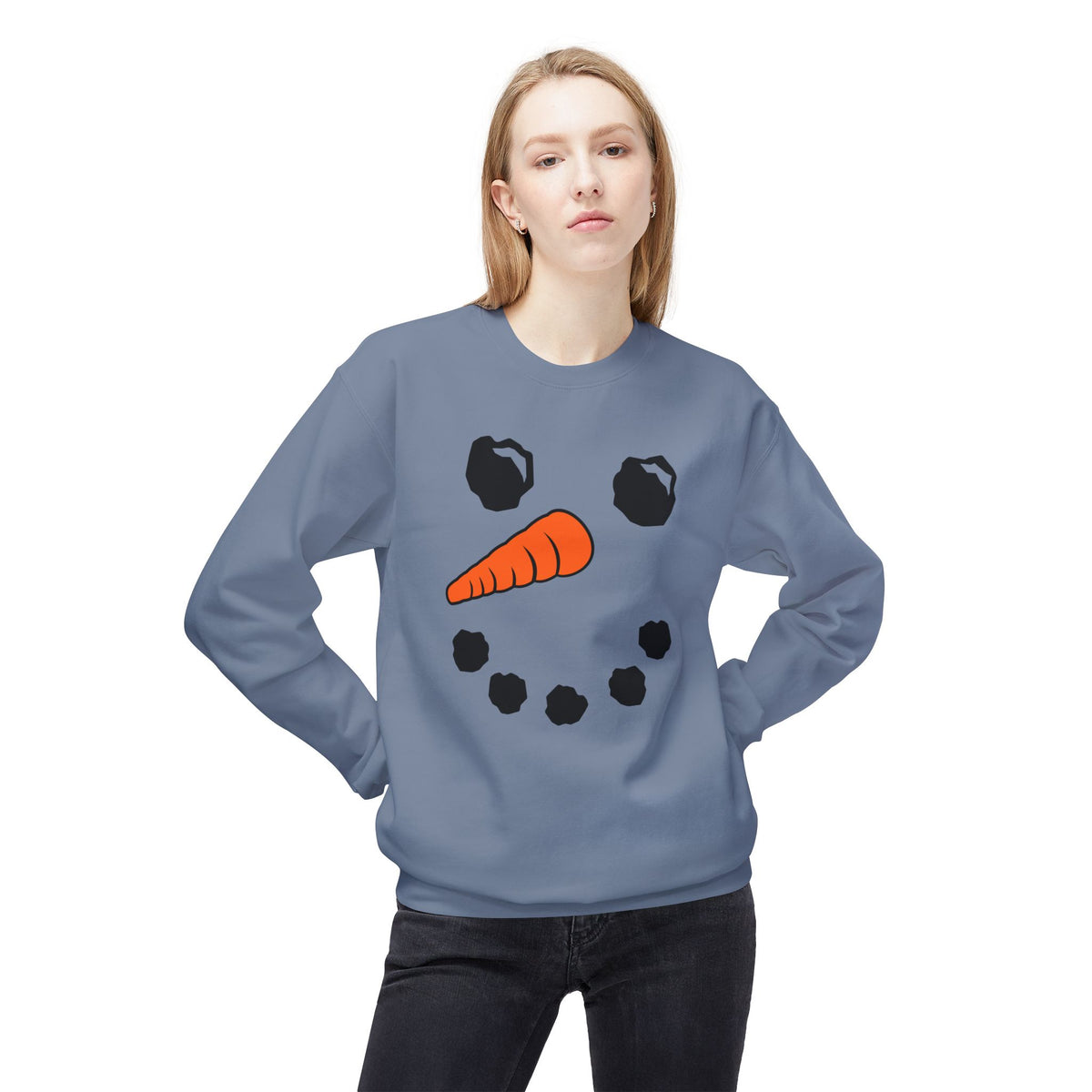 Snowman Face Crewneck Sweatshirt — Cute Winter Holiday Pullover