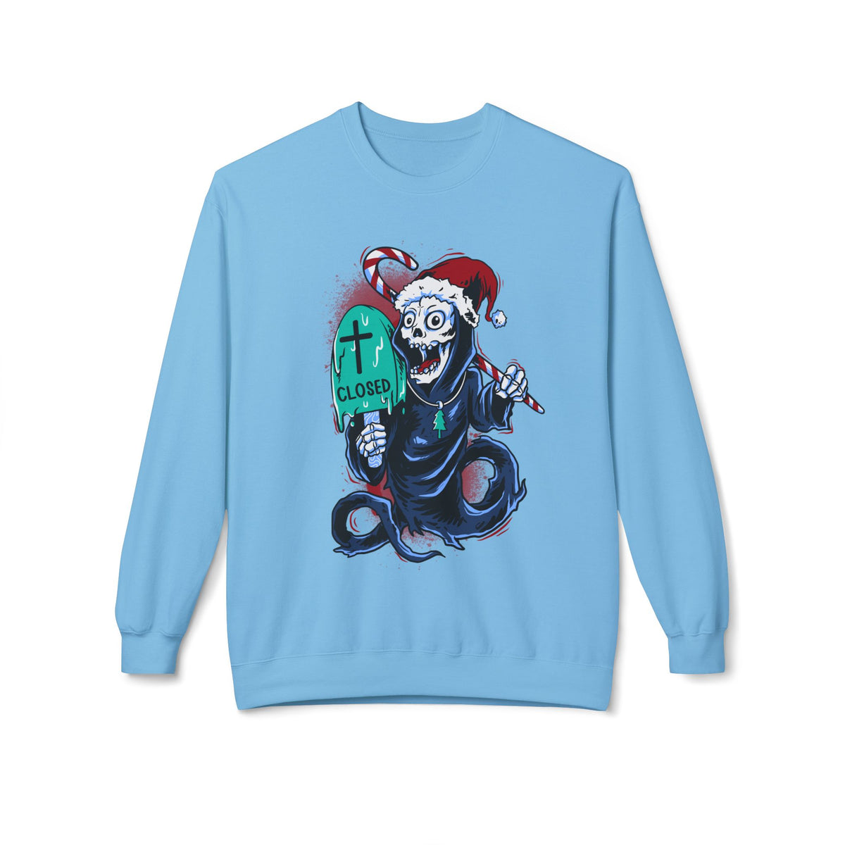 Christmas Reaper — 'Closed' Tombstone Holiday Horror Design Crewneck Sweatshirt