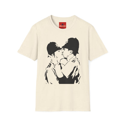Banksy - Kissing Policemen Graphic T‑Shirt — Vintage Stencil Couple Print