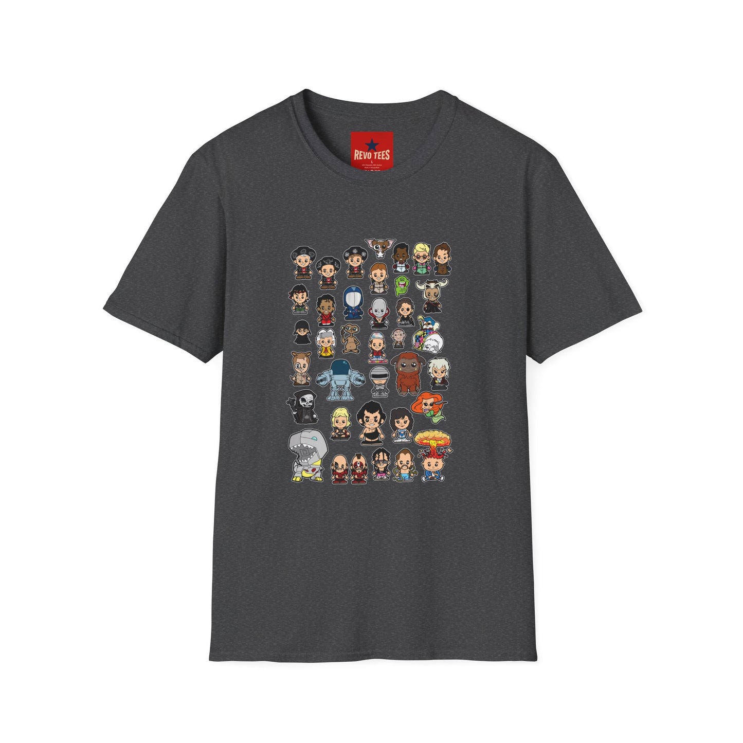 Cute Chibi Characters Crewneck T‑Shirt — Cartoon Character Grid Tee