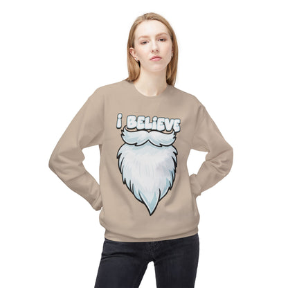 "I Believe" Santa Beard Holiday Crewneck Sweatshirt